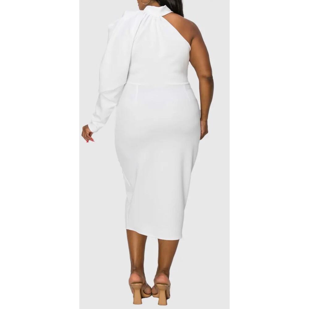 LIVD Unique Vintage White Neoprene Scuba One Shoulder Dress 1X - Picture 3 of 10
